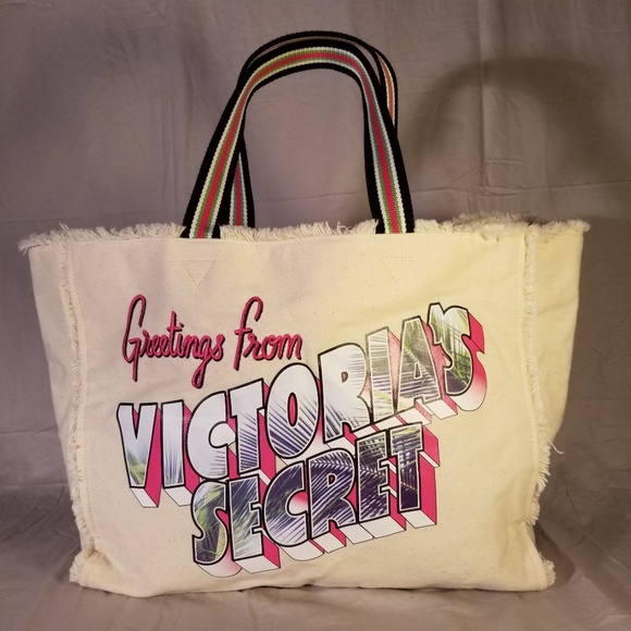 SOLD! NWOT Victoria's Secret Canvas Frayed Edge Tote - Picture 4 of 10